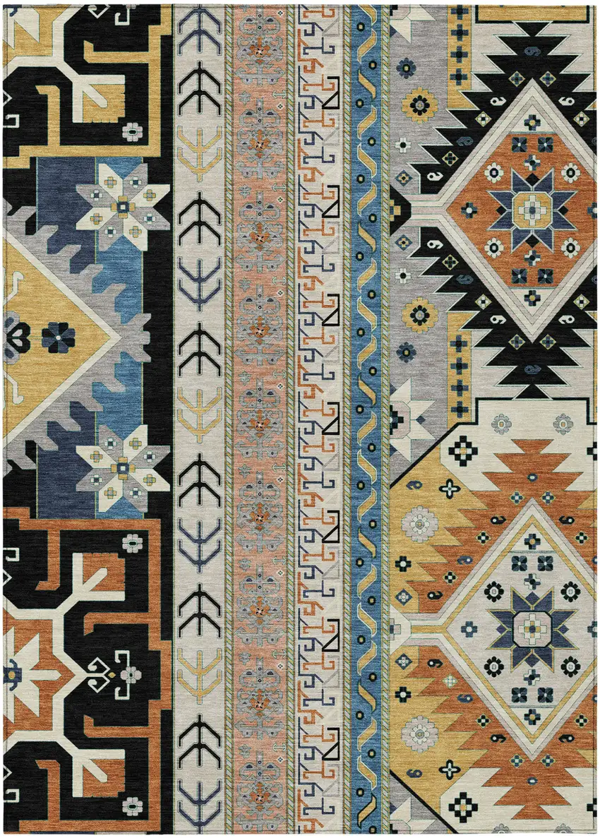 Black Ivory And Copper Aztec Washable Indoor Outdoor Area Rug Photo 2