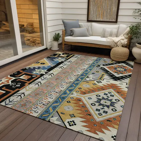 Black Ivory And Copper Aztec Washable Indoor Outdoor Area Rug Photo 8