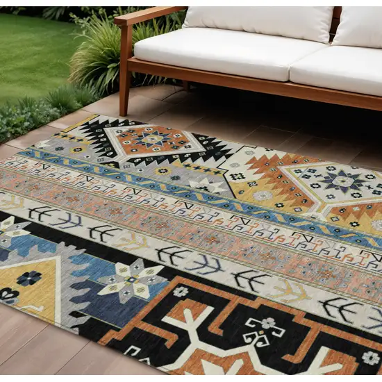 Black Ivory And Copper Aztec Washable Indoor Outdoor Area Rug Photo 1