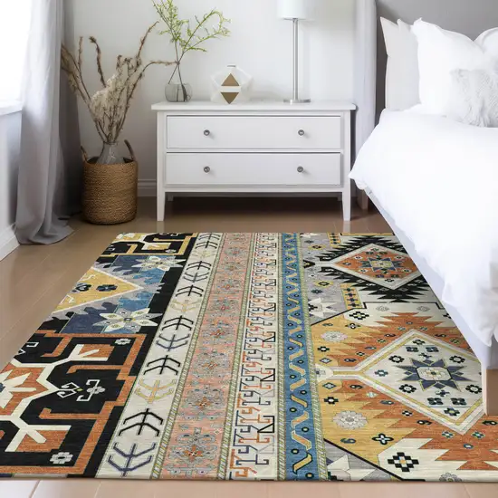 Black Ivory And Copper Aztec Washable Indoor Outdoor Area Rug Photo 9