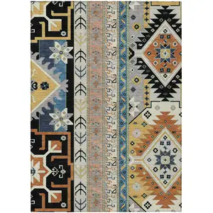 Photo of Black Ivory And Copper Aztec Washable Indoor Outdoor Area Rug