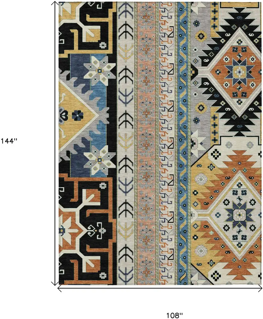 Black Ivory And Copper Aztec Washable Indoor Outdoor Area Rug Photo 7