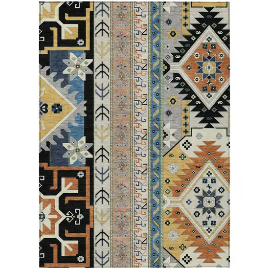 Black Ivory And Copper Aztec Washable Indoor Outdoor Area Rug Photo 2