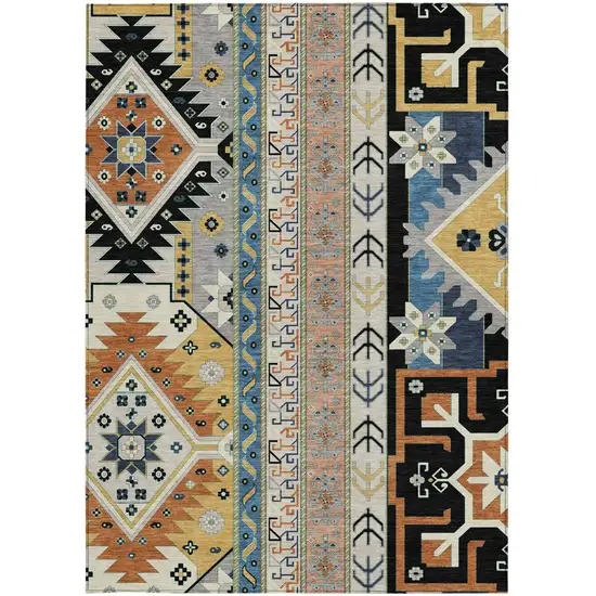 Black Ivory And Copper Aztec Washable Indoor Outdoor Area Rug Photo 7