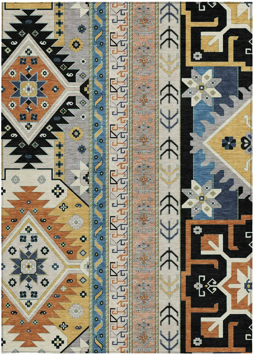 Black Ivory And Copper Aztec Washable Indoor Outdoor Area Rug Photo 7
