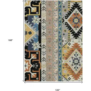 Photo of Black Ivory And Copper Aztec Washable Indoor Outdoor Area Rug