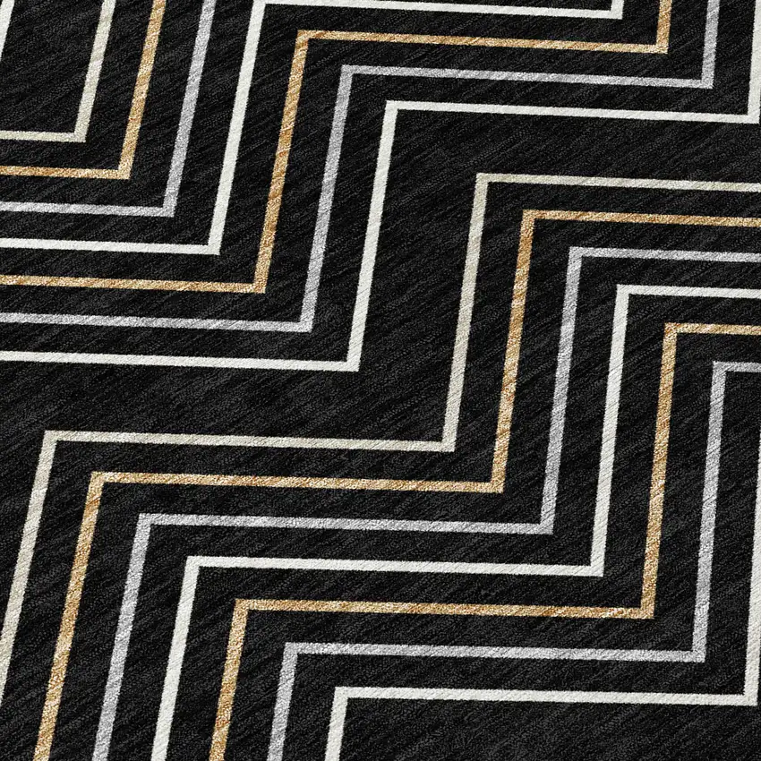 Black Ivory And Copper Geometric Washable Indoor Outdoor Area Rug Photo 6