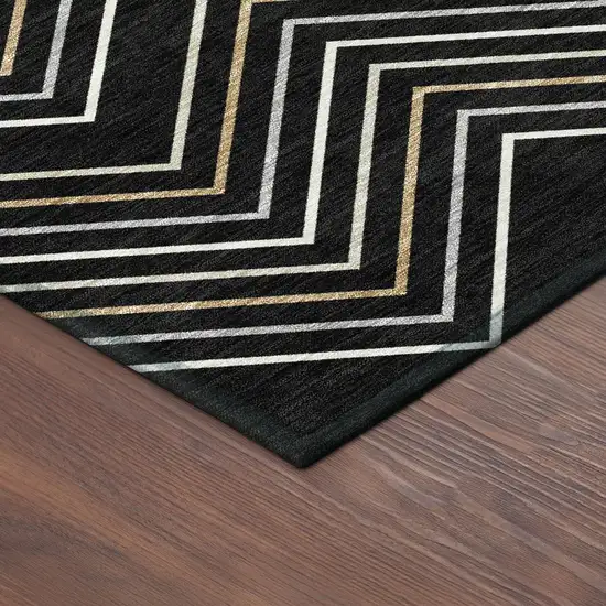 Black Ivory And Copper Geometric Washable Indoor Outdoor Area Rug Photo 5
