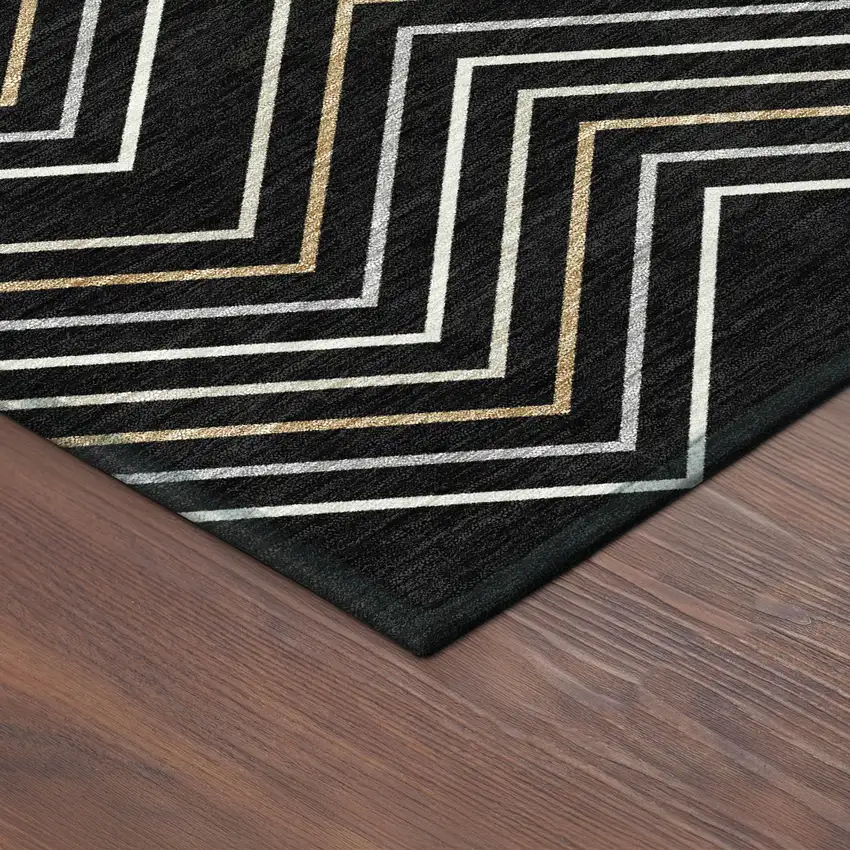 Black Ivory And Copper Geometric Washable Indoor Outdoor Area Rug Photo 5