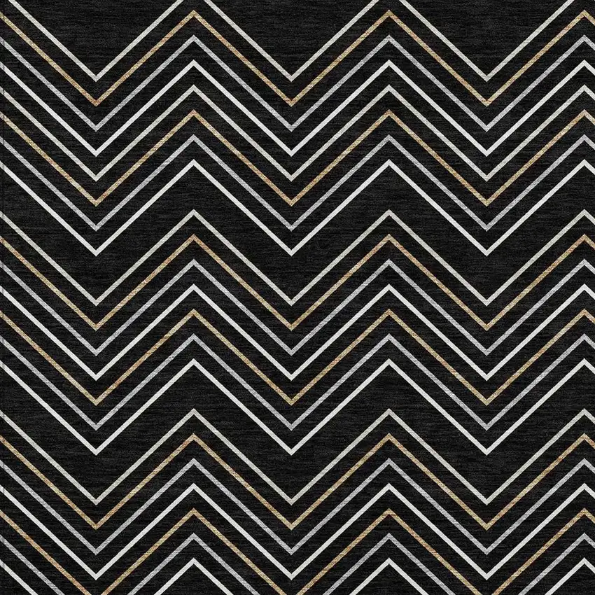 Black Ivory And Copper Geometric Washable Indoor Outdoor Area Rug Photo 2