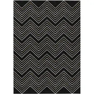 Photo of Black Ivory And Copper Geometric Washable Indoor Outdoor Area Rug