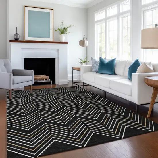 Black Ivory And Copper Geometric Washable Indoor Outdoor Area Rug Photo 6