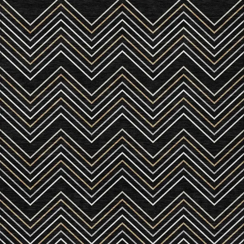 Black Ivory And Copper Geometric Washable Indoor Outdoor Area Rug Photo 3