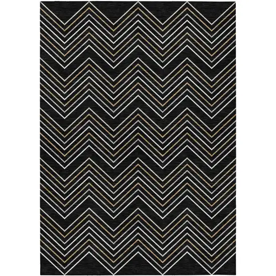 Black Ivory And Copper Geometric Washable Indoor Outdoor Area Rug Photo 1