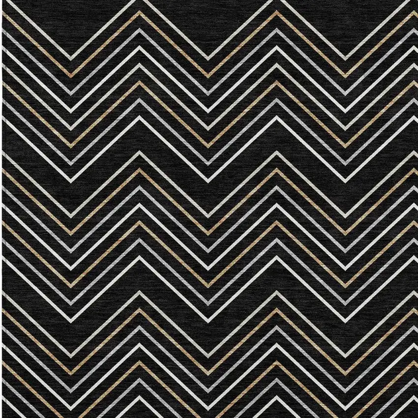 Black Ivory And Copper Geometric Washable Indoor Outdoor Area Rug Photo 2