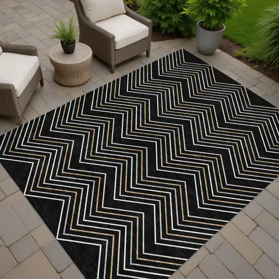 Black Ivory And Copper Geometric Washable Indoor Outdoor Area Rug Photo 7