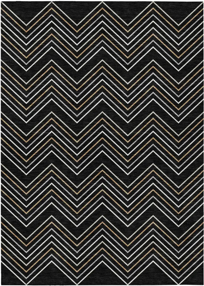 Black Ivory And Copper Geometric Washable Indoor Outdoor Area Rug Photo 1