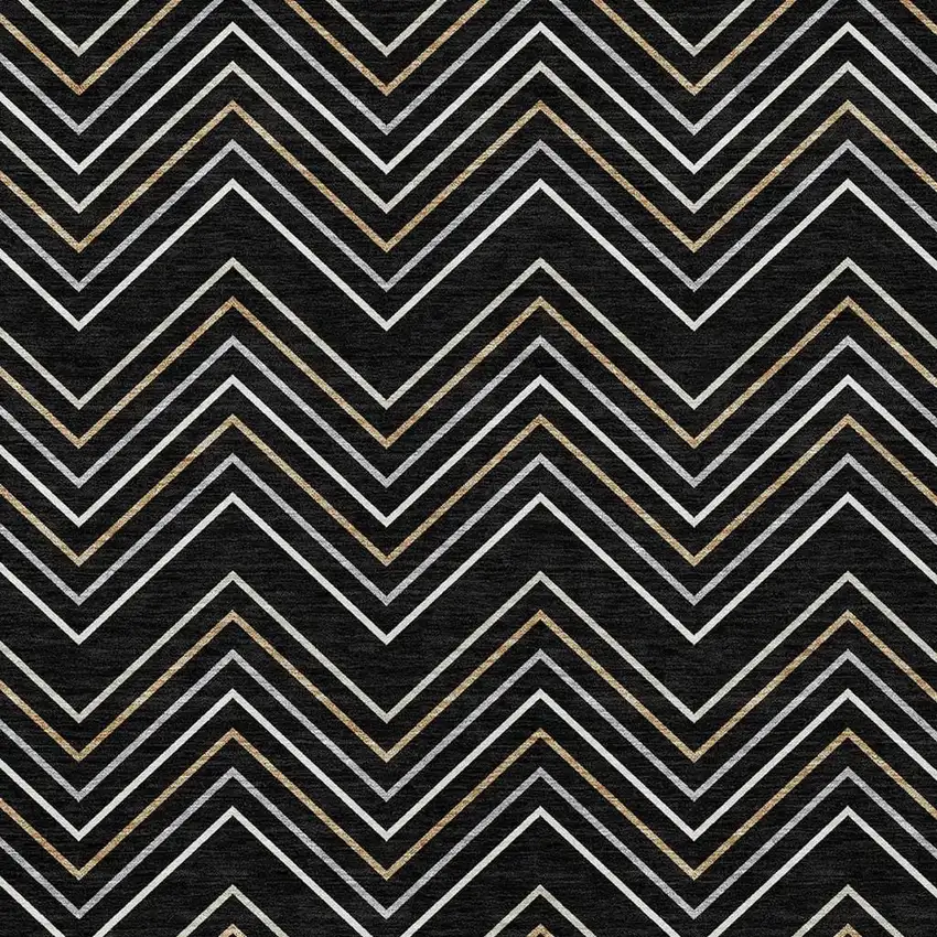 Black Ivory And Copper Geometric Washable Indoor Outdoor Area Rug Photo 2