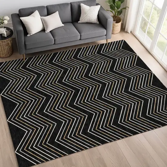 Black Ivory And Copper Geometric Washable Indoor Outdoor Area Rug Photo 5