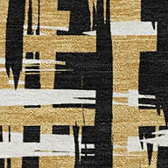 Black Ivory And Gold Abstract Geometric Washable Area Rug With UV Protection Photo 2