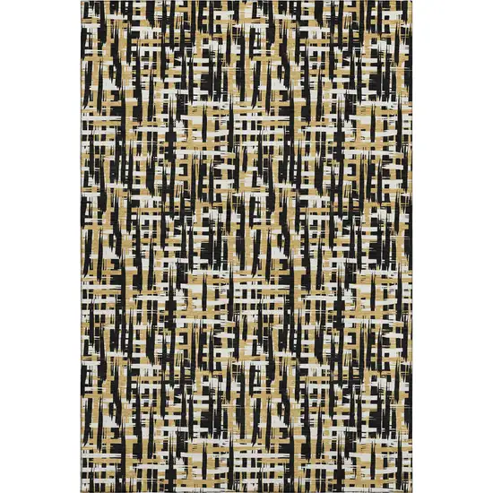 Black Ivory And Gold Abstract Geometric Washable Area Rug With UV Protection Photo 1
