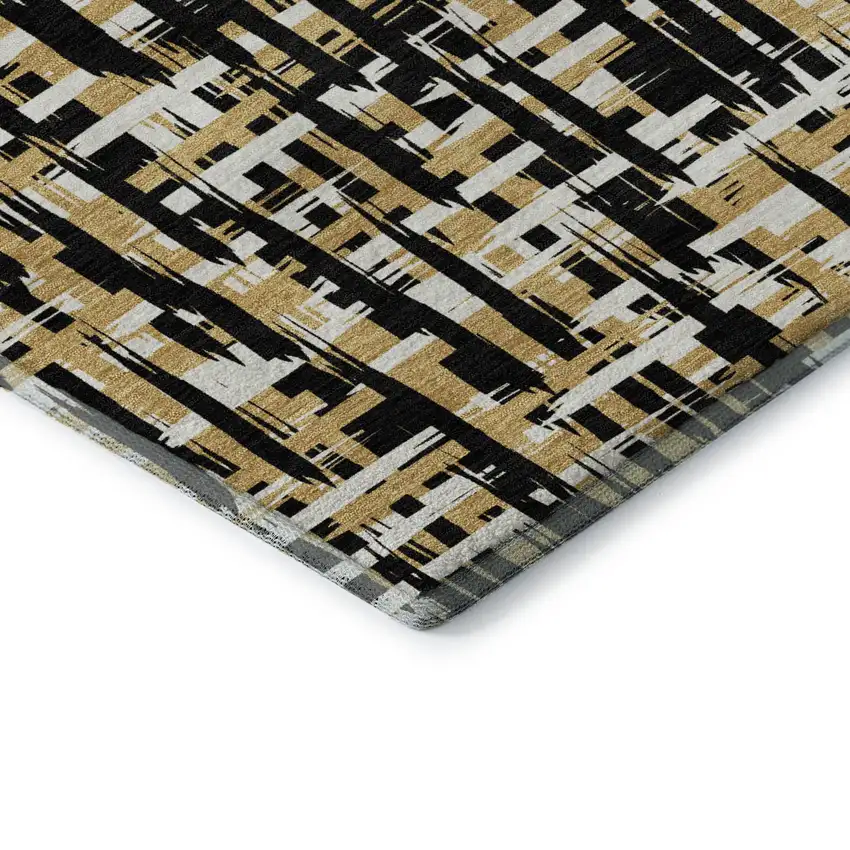 Black Ivory And Gold Abstract Geometric Washable Area Rug With UV Protection Photo 7