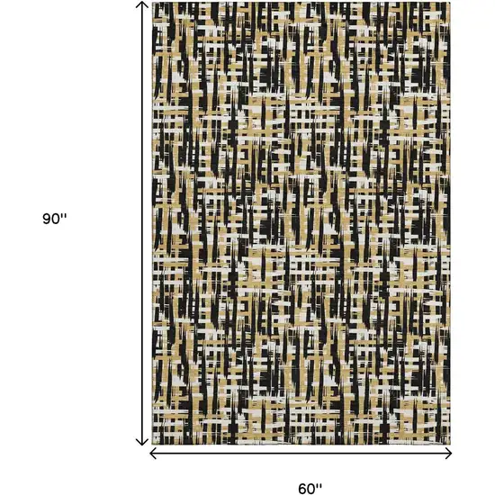 Black Ivory And Gold Abstract Geometric Washable Area Rug With UV Protection Photo 8