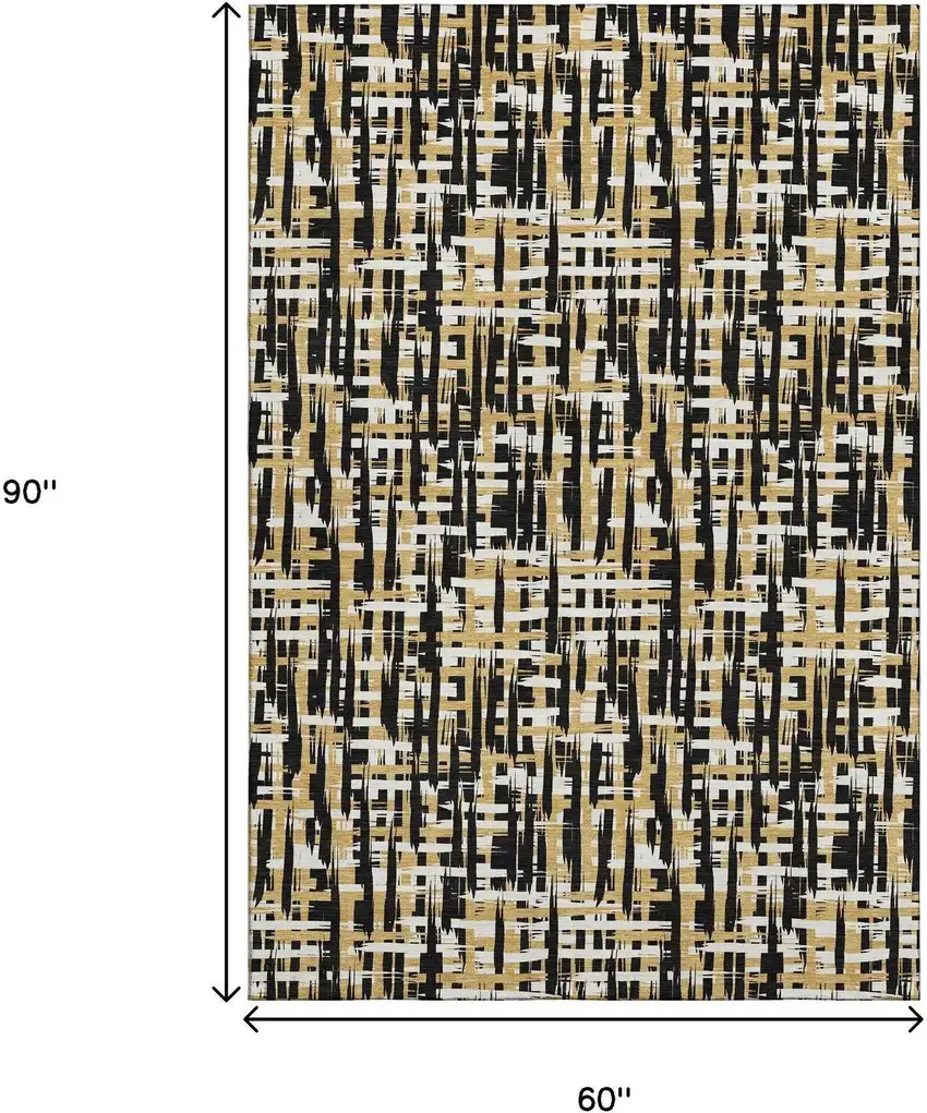 Black Ivory And Gold Abstract Geometric Washable Area Rug With UV Protection Photo 8