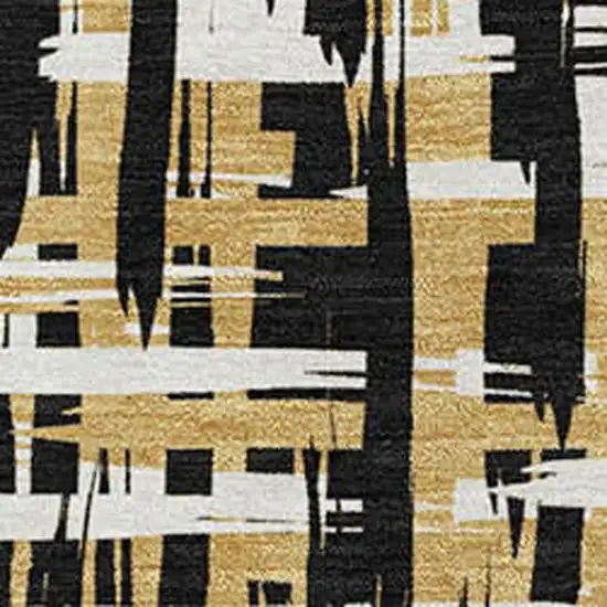 Black Ivory And Gold Abstract Geometric Washable Area Rug With UV Protection Photo 2