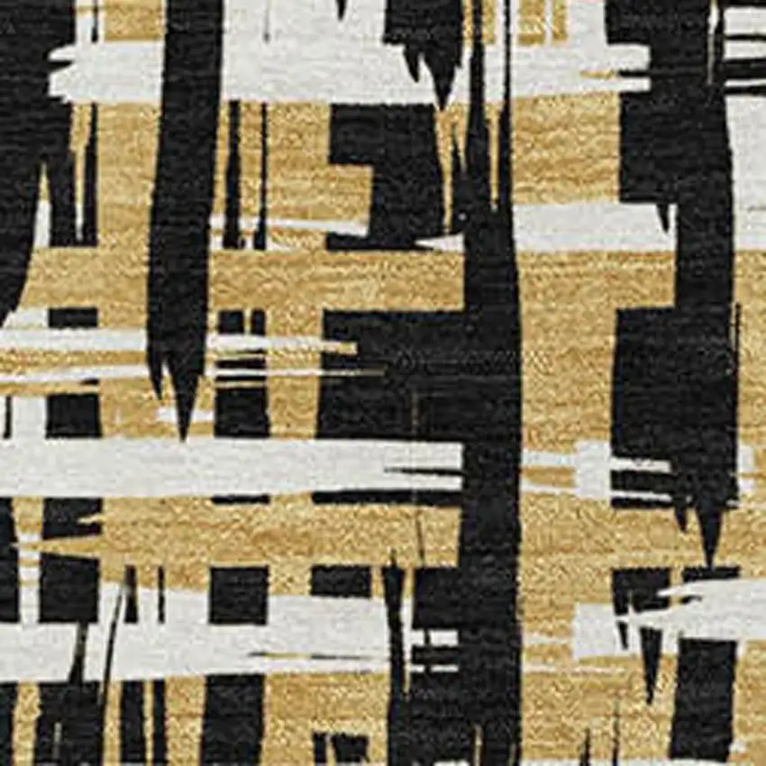 Black Ivory And Gold Abstract Geometric Washable Area Rug With UV Protection Photo 2