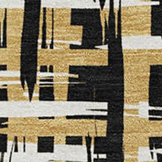 Black Ivory And Gold Abstract Geometric Washable Area Rug With UV Protection Photo 2