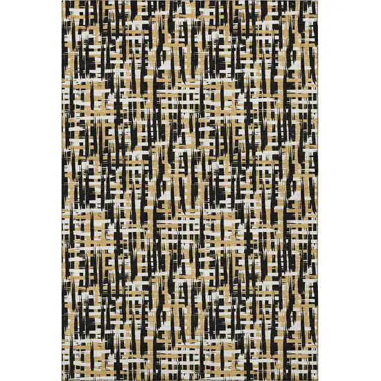 Black Ivory And Gold Abstract Geometric Washable Area Rug With UV Protection Photo 3