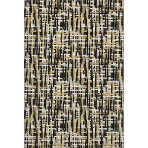Photo of Black Ivory And Gold Abstract Geometric Washable Area Rug With UV Protection