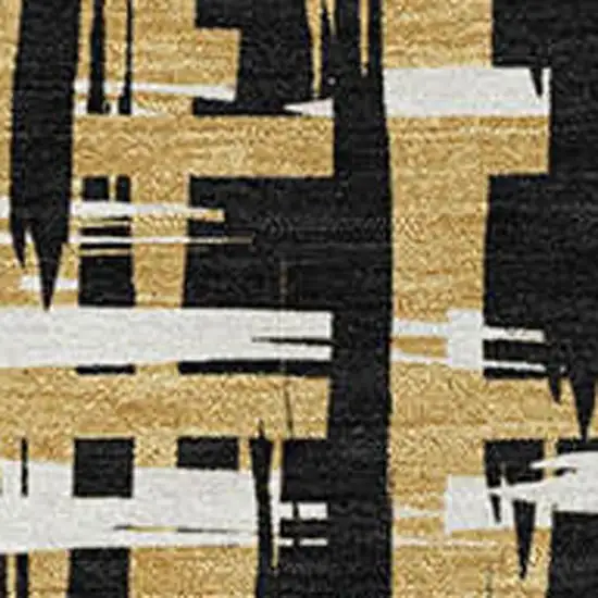 Black Ivory And Gold Abstract Geometric Washable Area Rug With UV Protection Photo 2