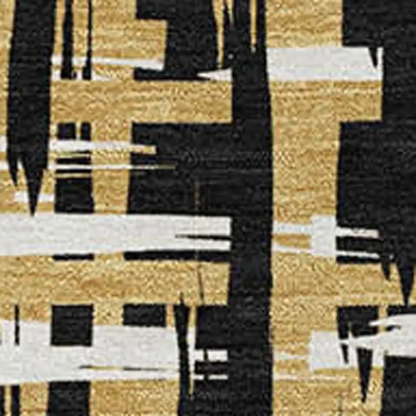 Black Ivory And Gold Abstract Geometric Washable Area Rug With UV Protection Photo 2