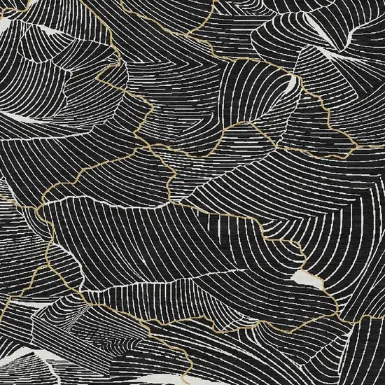 Black Ivory And Gold Abstract Washable Area Rug With UV Protection Photo 2