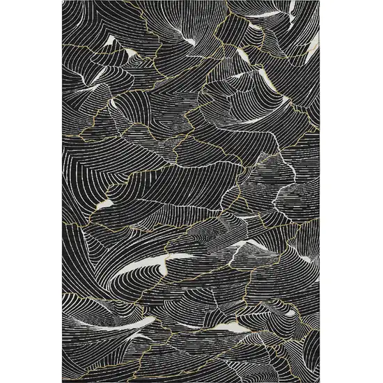 Black Ivory And Gold Abstract Washable Area Rug With UV Protection Photo 3