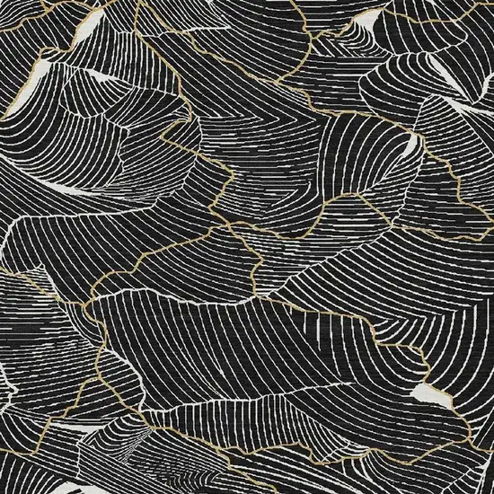 Black Ivory And Gold Abstract Washable Area Rug With UV Protection Photo 2