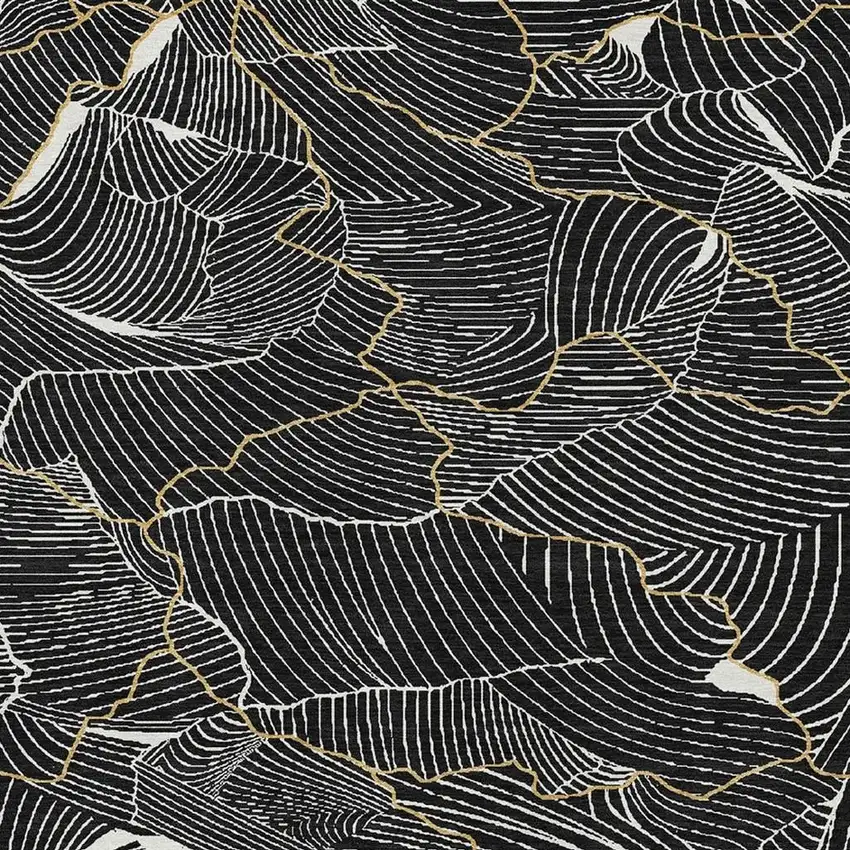 Black Ivory And Gold Abstract Washable Area Rug With UV Protection Photo 2