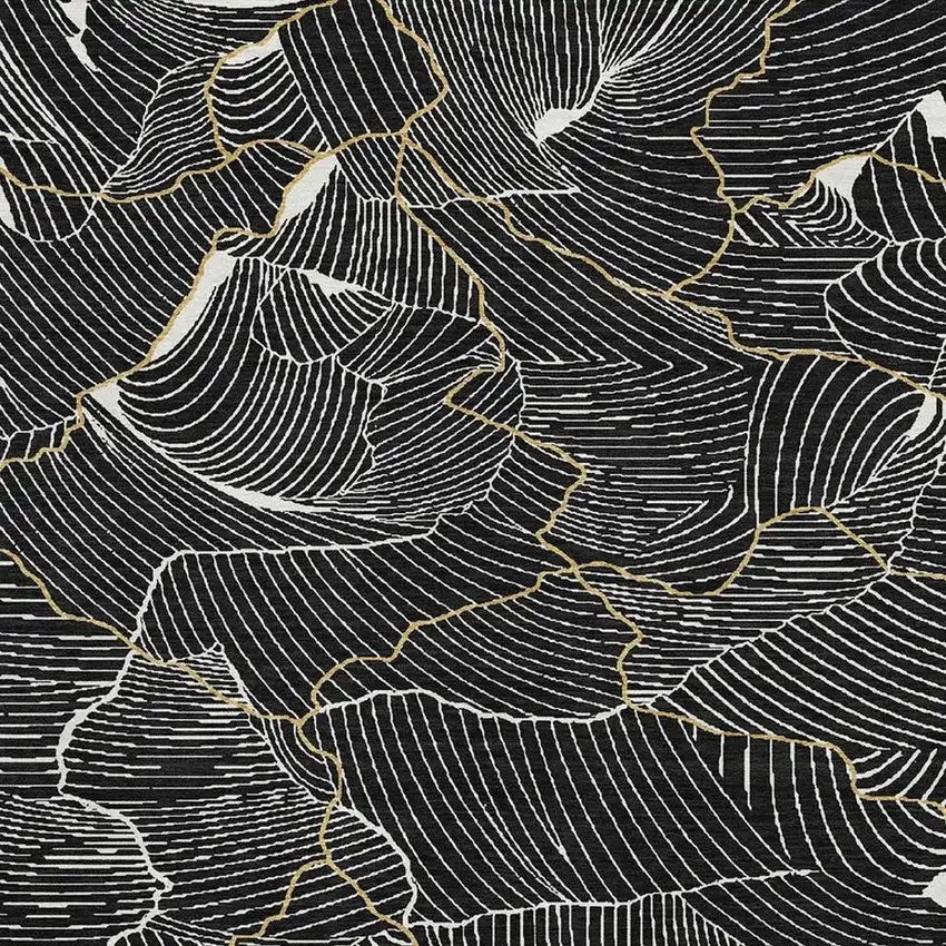 Black Ivory And Gold Abstract Washable Area Rug With UV Protection Photo 2