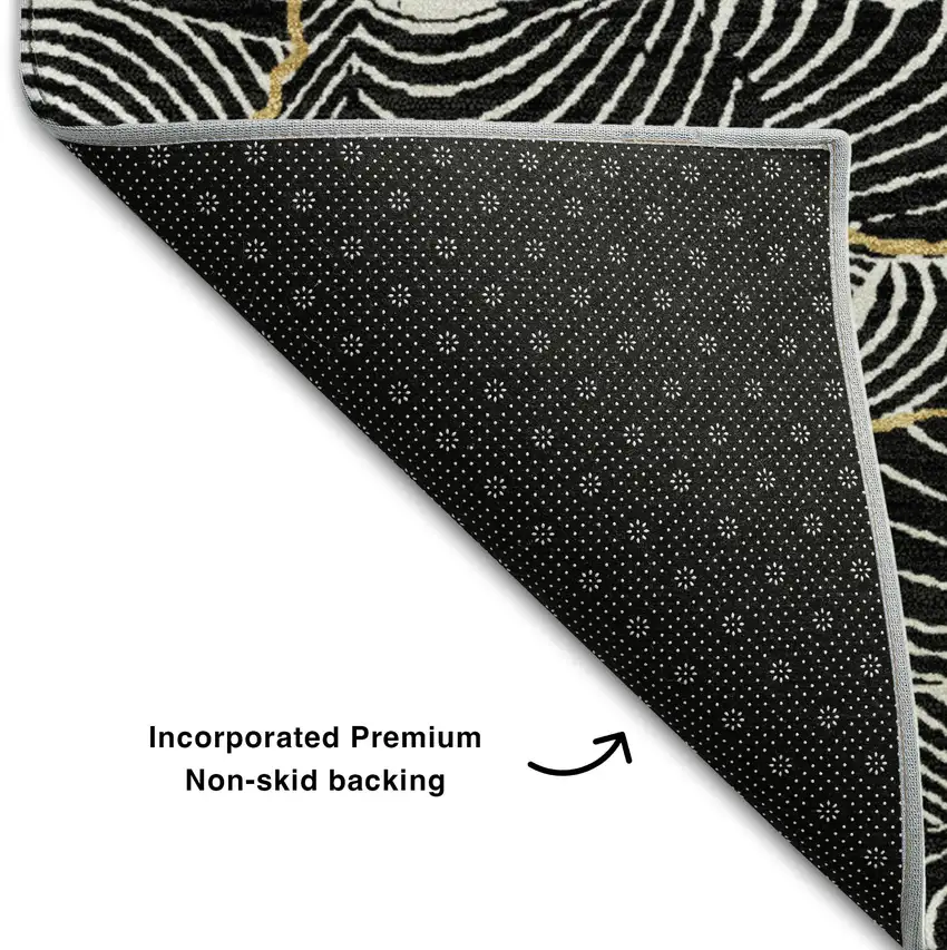 Black Ivory And Gold Abstract Washable Area Rug With UV Protection Photo 6