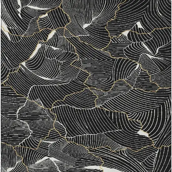 Black Ivory And Gold Abstract Washable Area Rug With UV Protection Photo 2