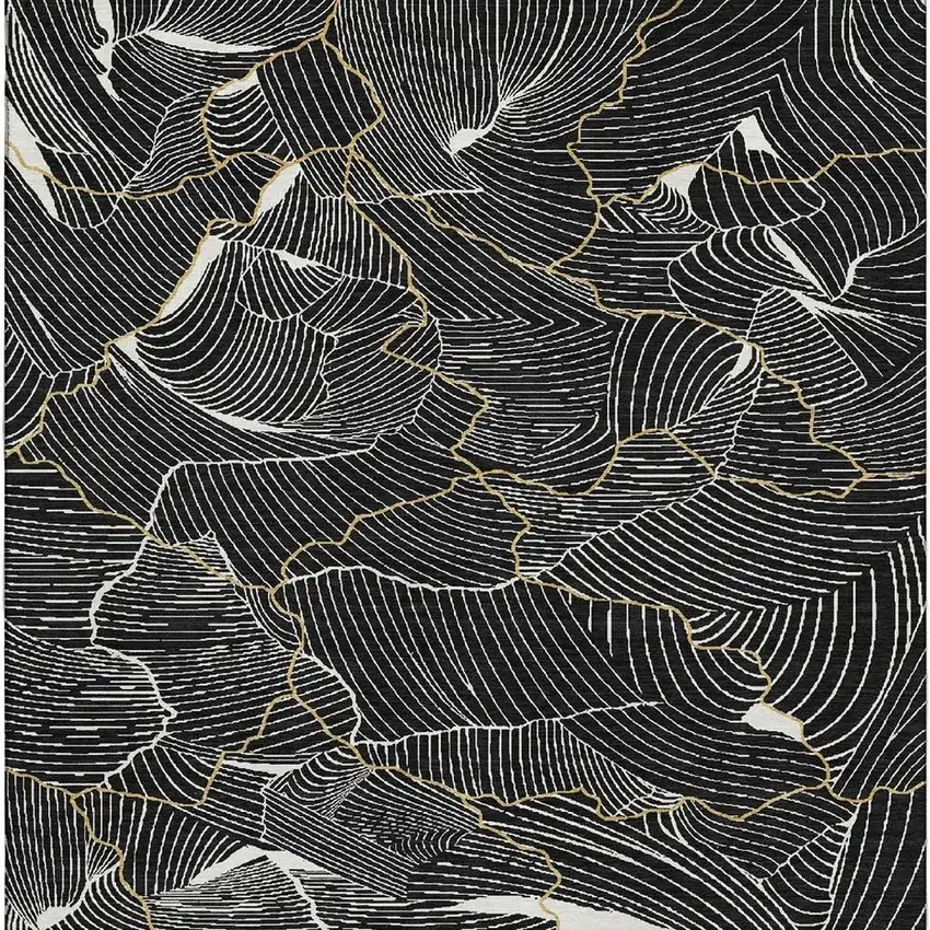 Black Ivory And Gold Abstract Washable Area Rug With UV Protection Photo 2