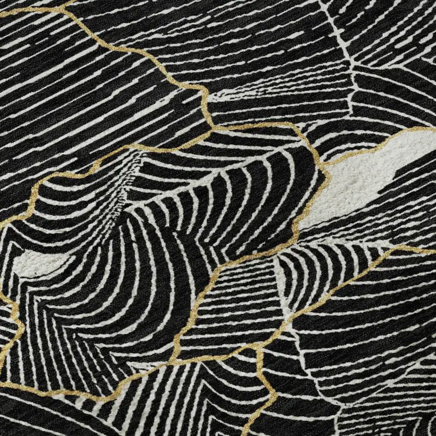 Black Ivory And Gold Abstract Washable Area Rug With UV Protection Photo 9