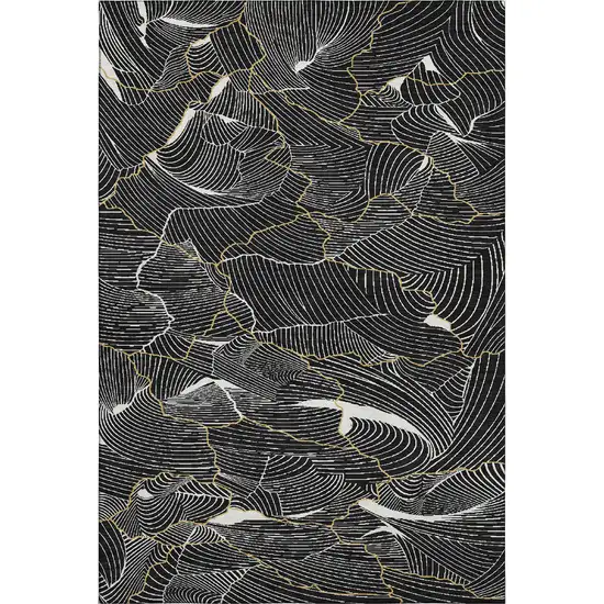 Black Ivory And Gold Abstract Washable Area Rug With UV Protection Photo 1
