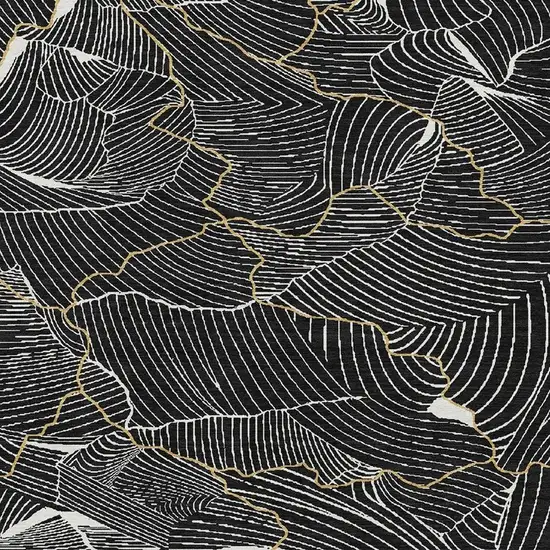 Black Ivory And Gold Abstract Washable Area Rug With UV Protection Photo 2