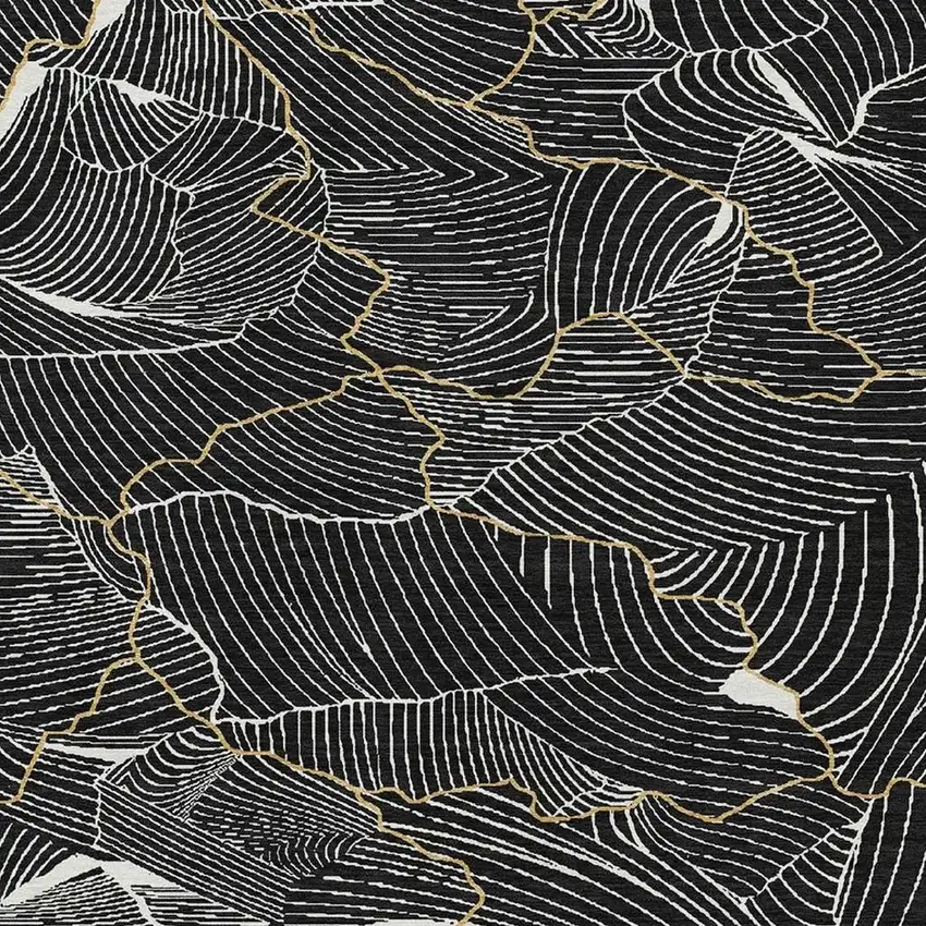 Black Ivory And Gold Abstract Washable Area Rug With UV Protection Photo 2