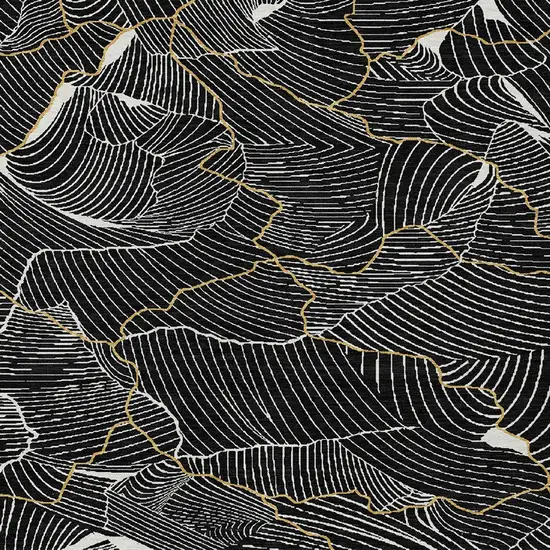 Black Ivory And Gold Abstract Washable Indoor Outdoor Area Rug Photo 6