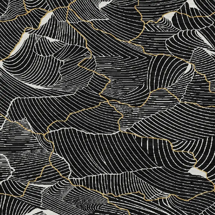Black Ivory And Gold Abstract Washable Indoor Outdoor Area Rug Photo 6