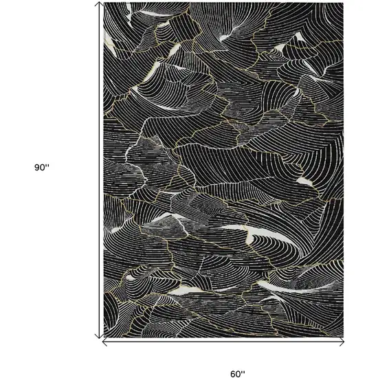 Black Ivory And Gold Abstract Washable Indoor Outdoor Area Rug Photo 8